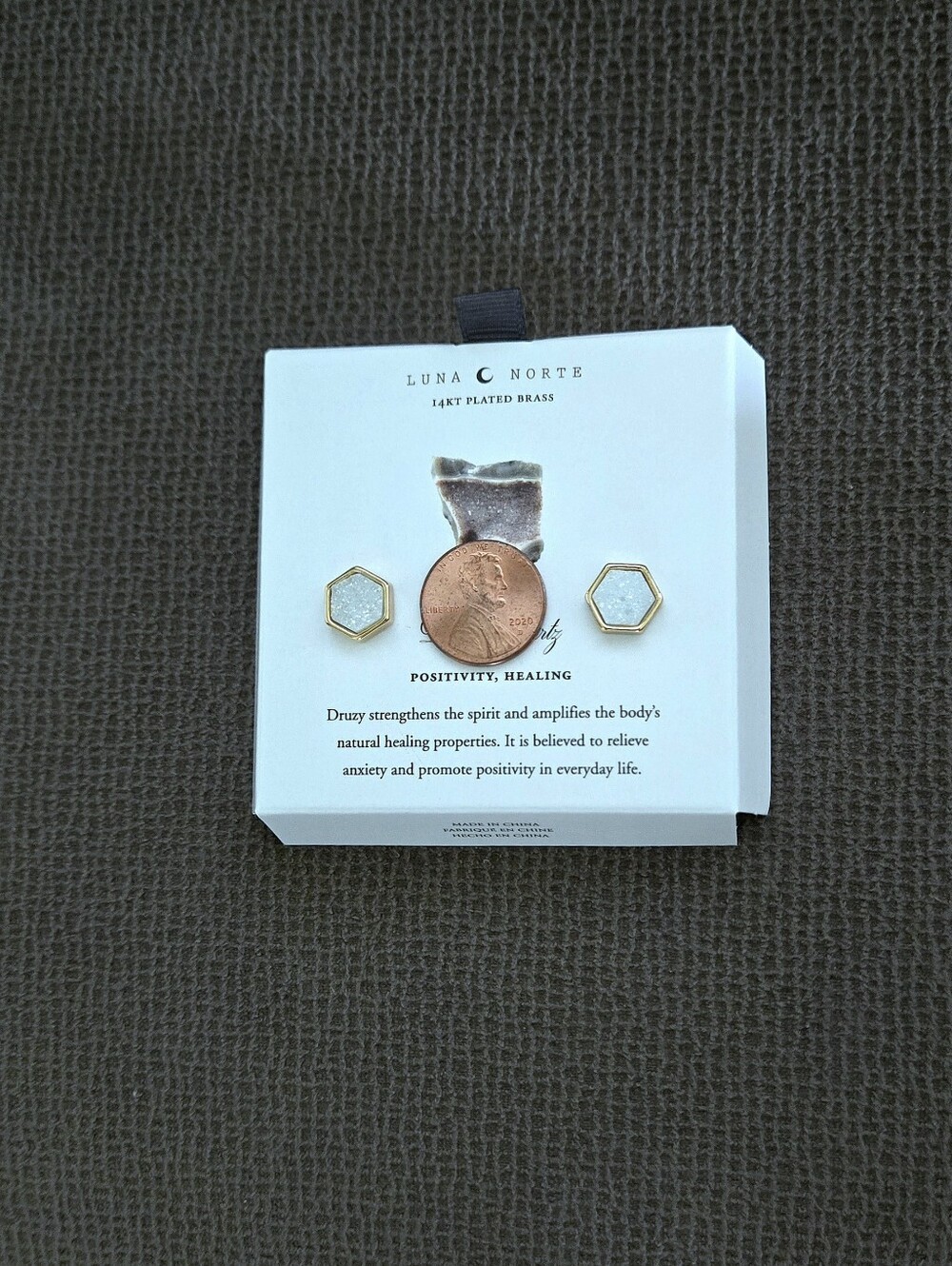 Luna🌙 Norte White Druzy Quartz Hexagon Earrings - Picture 6 of 16